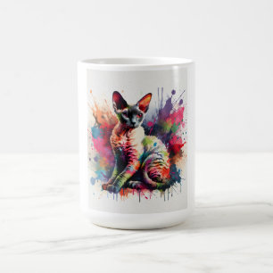Waterverf Cornish Rex Cat Kleurrijk Portret Koffiemok