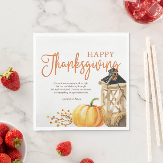 Waterverf Cornucopia Pumpkin Thanksgiving Poem Servet (Insitu)