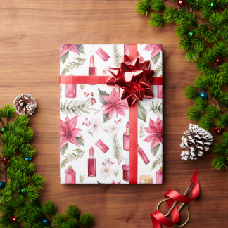 Waterverf cosmetica lippenstift kerstbloemen cadeaupapier