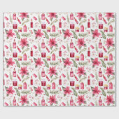 Waterverf cosmetica lippenstift kerstbloemen cadeaupapier (Vlak)