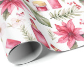 Waterverf cosmetica lippenstift kerstbloemen cadeaupapier (Rol Hoek)