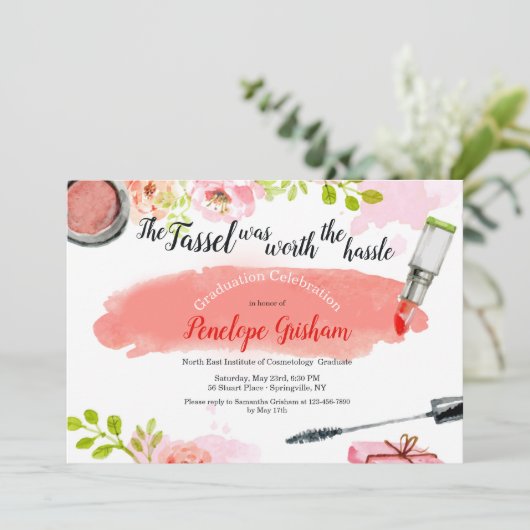 Waterverf Cosmetics Afstuderen Invitation Kaart (Staand voorkant)
