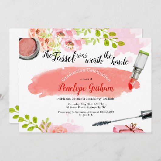Waterverf Cosmetics Afstuderen Invitation Kaart (Voorkant / Achterkant)