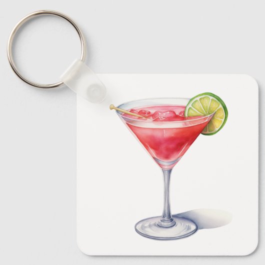 Waterverf Cosmopolitan Cocktail Drink Sleutelhanger (Voorkant)