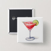 Waterverf Cosmopolitan Cocktail Drink Vierkante Button 5,1 Cm (Voorkant /achterkant)