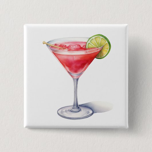 Waterverf Cosmopolitan Cocktail Drink Vierkante Button 5,1 Cm (Voorkant)