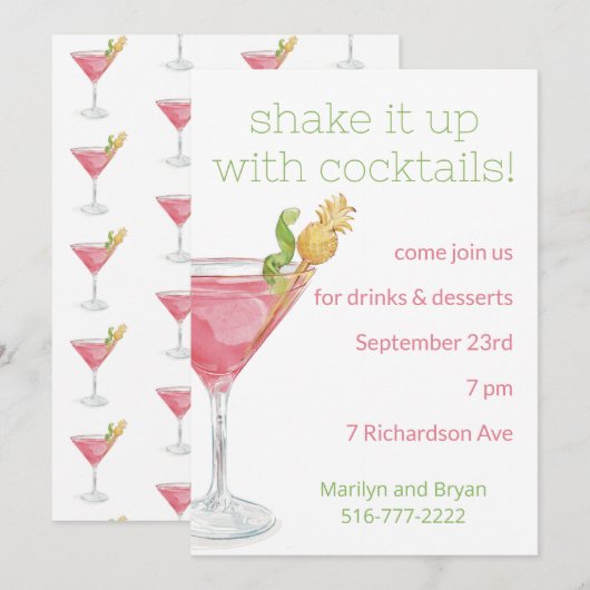 Waterverf Cosmopolitan Cocktail Party Uitnodiging (Voorkant / Achterkant)