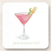 Waterverf Cosmopolitan Roze Cocktail Bier Onderzetter (Voorkant)