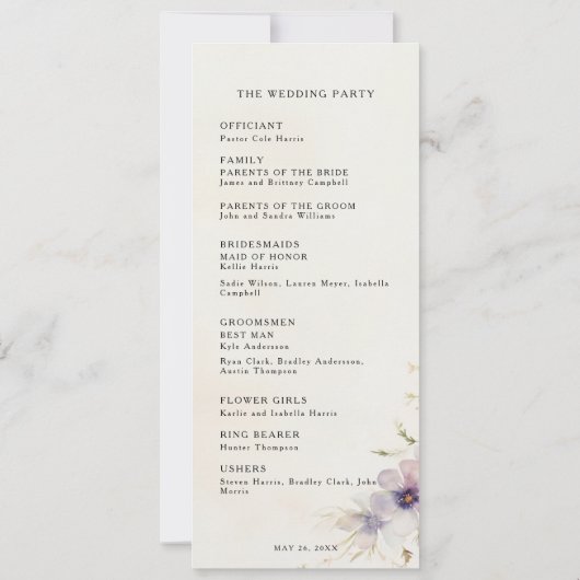 Waterverf Cosmos Flowers Trouwprogramma Kaart (Achterkant)