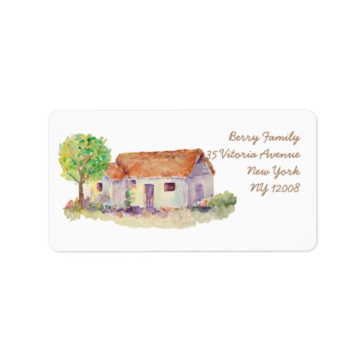 Waterverf Cottage Adres Label (Voorkant)