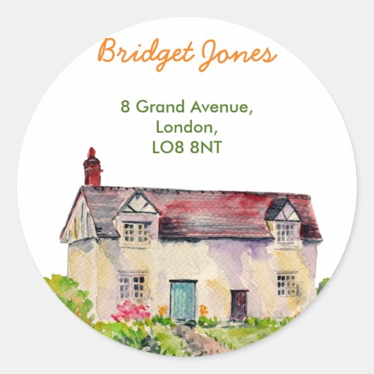 Waterverf Cottage Adres Label (Voorkant)