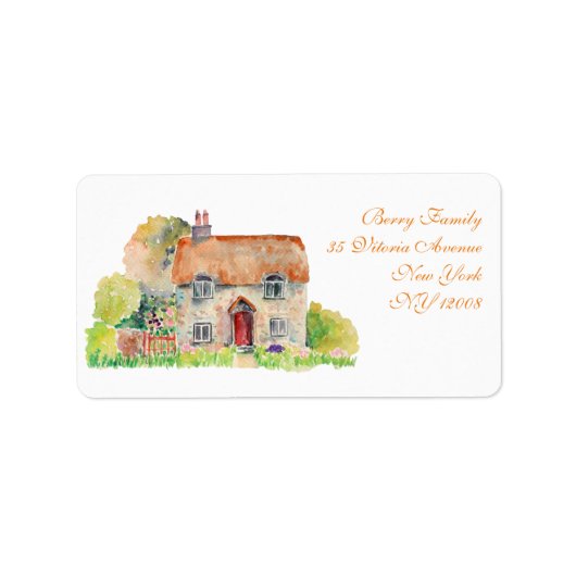 Waterverf  Cottage Adres Label (Voorkant)