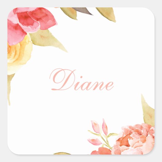 Waterverf Cottage Garden Rozen Scrapbook Vierkante Sticker (Voorkant)