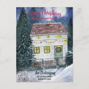 Waterverf Cottage Kerstmis Bewegende Aankondiging Briefkaart