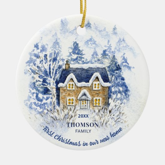 Waterverf Cottage Kerstversiering Keramisch Ornament (Voorkant)