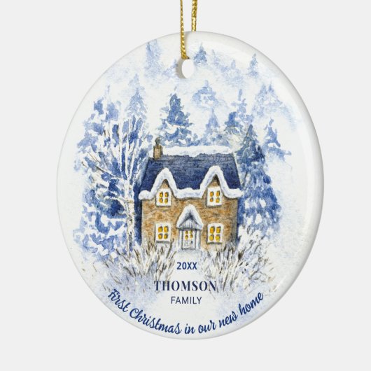 Waterverf Cottage Kerstversiering Keramisch Ornament (Links)