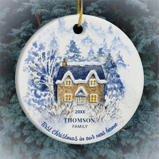 Waterverf Cottage Kerstversiering Keramisch Ornament