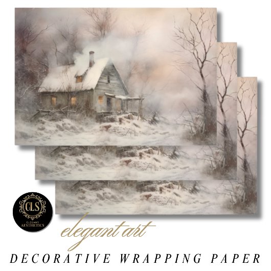 Waterverf Cottage Landschap Inpakpapier Vel