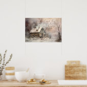 Waterverf Cottage Landschap Poster (Keuken)