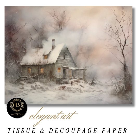 Waterverf Cottage Landschap Tissuepapier