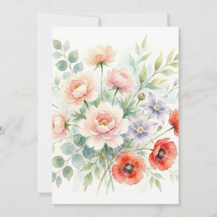 Waterverf Cottage Tuin Wilde Bloemen Boeket Aankondiging