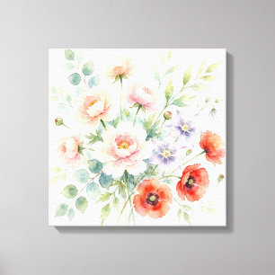 Waterverf Cottage Tuin Wilde Bloemen Boeket Canvas Afdruk