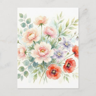 Waterverf Cottage Tuin Wilde Bloemen Boeket Feestdagenkaart