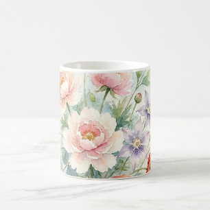 Waterverf Cottage Tuin Wilde Bloemen Boeket Koffiemok
