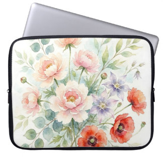 Waterverf Cottage Tuin Wilde Bloemen Boeket Laptop Sleeve