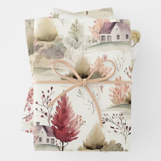 Waterverf Cottagecore Pattern Inpakpapier Vel (In situ)