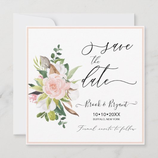 Waterverf Cotton Blush Rozen Bewaar de datum Kaart (Voorkant)