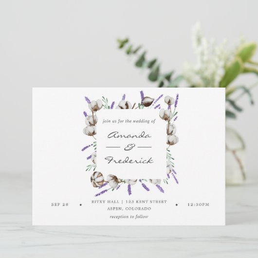 Waterverf Cotton Lavender Country Weddenschap Kaart (Staand voorkant)