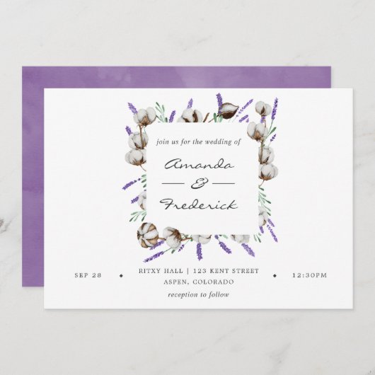 Waterverf Cotton Lavender Country Weddenschap Kaart (Voorkant / Achterkant)