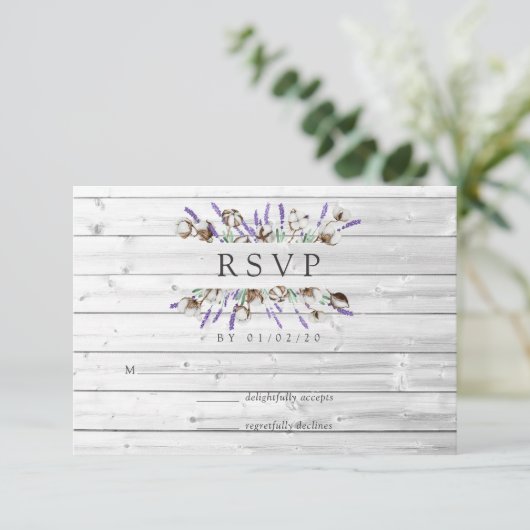 Waterverf Cotton Lavender Country Weddenschap RSVP (Staand voorkant)