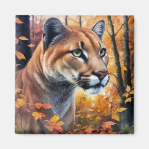 Waterverf Cougar Kat Herfst Kunstmagneet