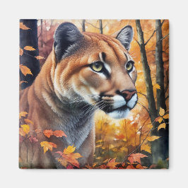Waterverf Cougar Kat Herfst Kunstmagneet Magneet