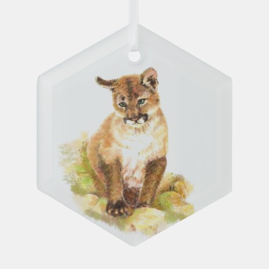 Waterverf Cougar Kitten - Kunst voor in het wild l Glas Ornament (Voorkant)