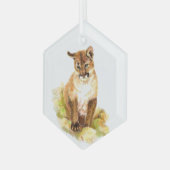 Waterverf Cougar Kitten - Kunst voor in het wild l Glas Ornament (Voorkant links)