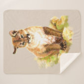 Waterverf Cougar Kitten Mountain Lion Wildlife Sherpa Deken (Voorkant (horizontaal))