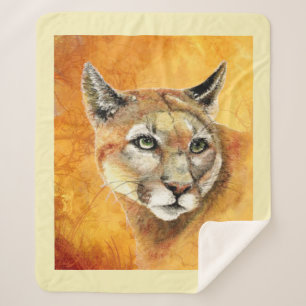 Waterverf Cougar Mountain Lion Cat Wildlife Sherpa Deken