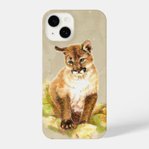 Waterverf Cougar Mountain Lion Cub Animal Natuur iPhone 14 Hoesje
