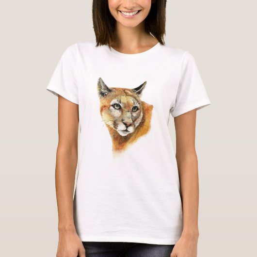 Waterverf Cougar Puma Animal Natuur Art T-shirt (Voorkant)