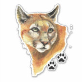 Waterverf Cougar, Puma, Mountain Lion Animal Art Sticker (Voorkant)
