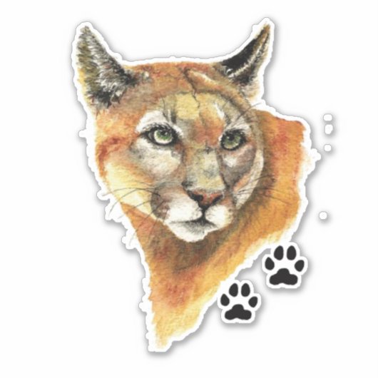 Waterverf Cougar, Puma, Mountain Lion Animal Art Sticker (Voorkant)