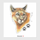 Waterverf Cougar, Puma, Mountain Lion Animal Art Sticker (Vel)
