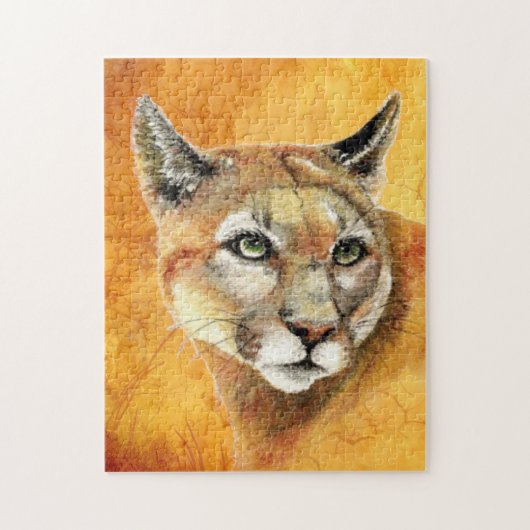 Waterverf Cougar, Puma, Mountain Lion Animal Cat Legpuzzel (Verticaal)