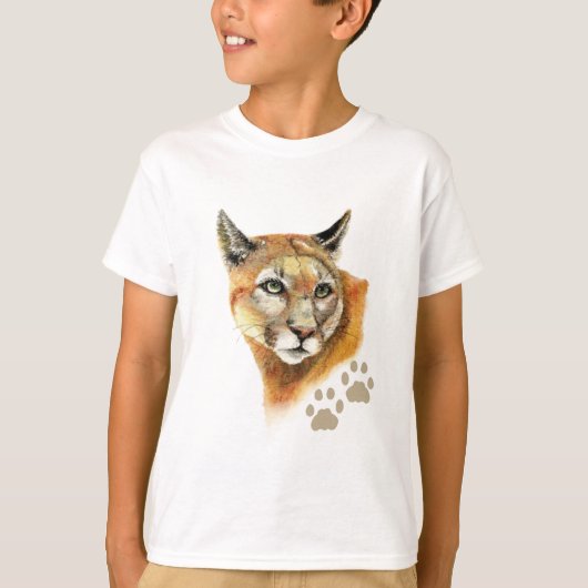 Waterverf Cougar Puma, Mountain Lion, Animal T-shirt (Voorkant)