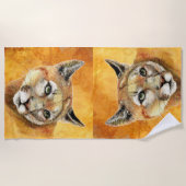 Waterverf Cougar, Puma, Mountain Lion Cat Strandlaken (Voorkant)