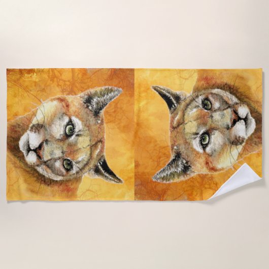 Waterverf Cougar, Puma, Mountain Lion Cat Strandlaken (Voorkant)