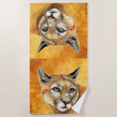 Waterverf Cougar, Puma, Mountain Lion Cat Strandlaken (Voorkant)